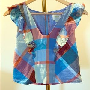Anthropologie checked top with ruffle detail
